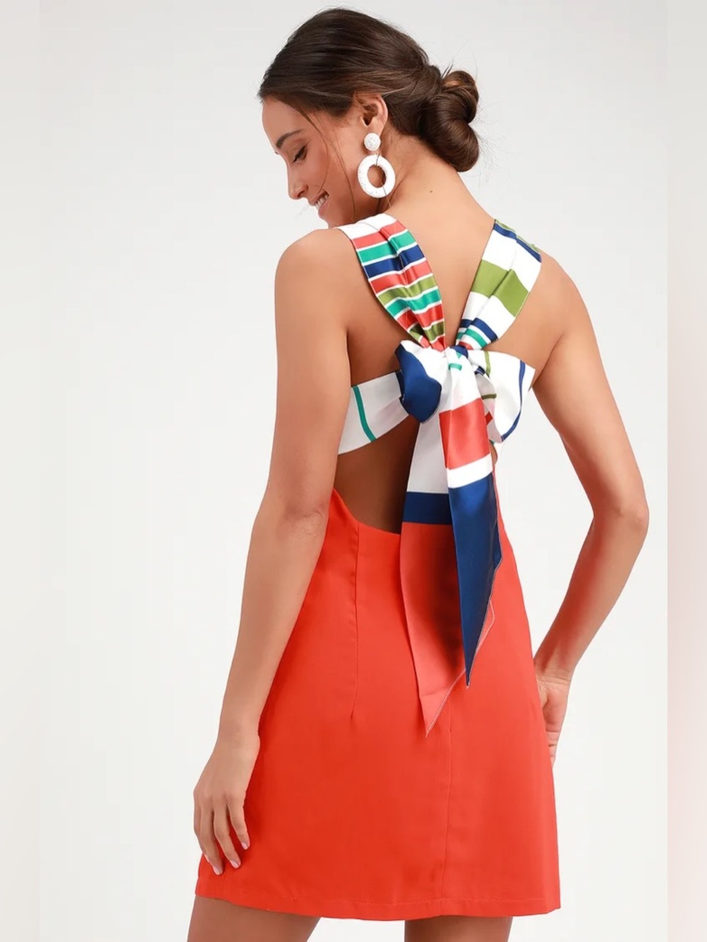 Joyful Red Orange Multi Stripe Tie-Back Mini Dress